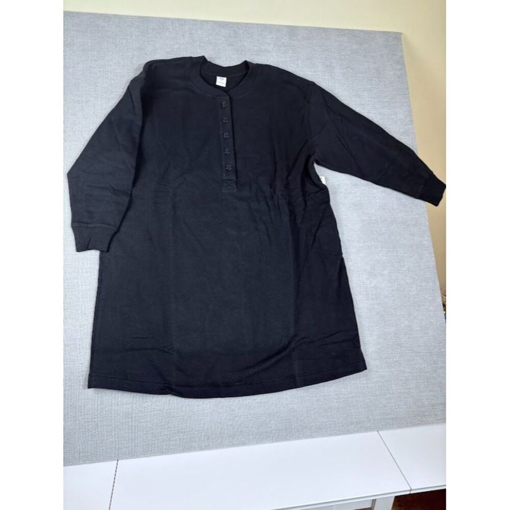 New Women's Black Henley Sweatshirt 1X Long Sleeve Cotton/Polyeste
